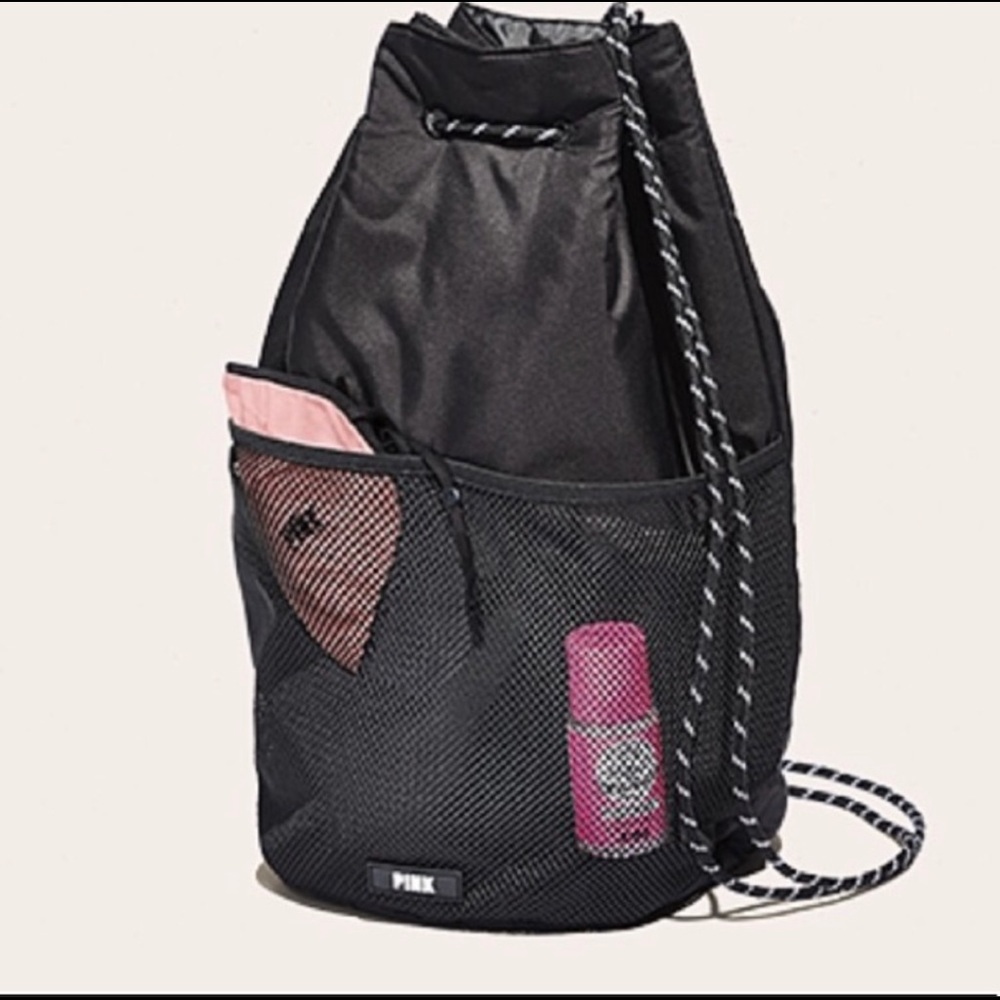 NWT VICTORIA SECRET PINK DRAWSTRING BAG BACKPACK BLACK